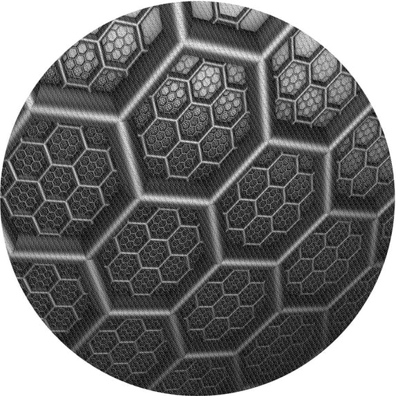 Ahgly Company Machine Washable Indoor Round Transitional Charcoal Black Area Rugs, 6' Round
