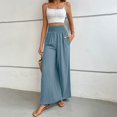 thumbnail image 6 of FUNUONY Womens Wide Leg Pants Casual Palazzo Flowy Pleated Trouser Woman Elastic High Waisted Loose Fit Lounge Pant Comfy 2025 Elastic with Flared Elegant Commuting Casual Pants Light Blue M, 6 of 9