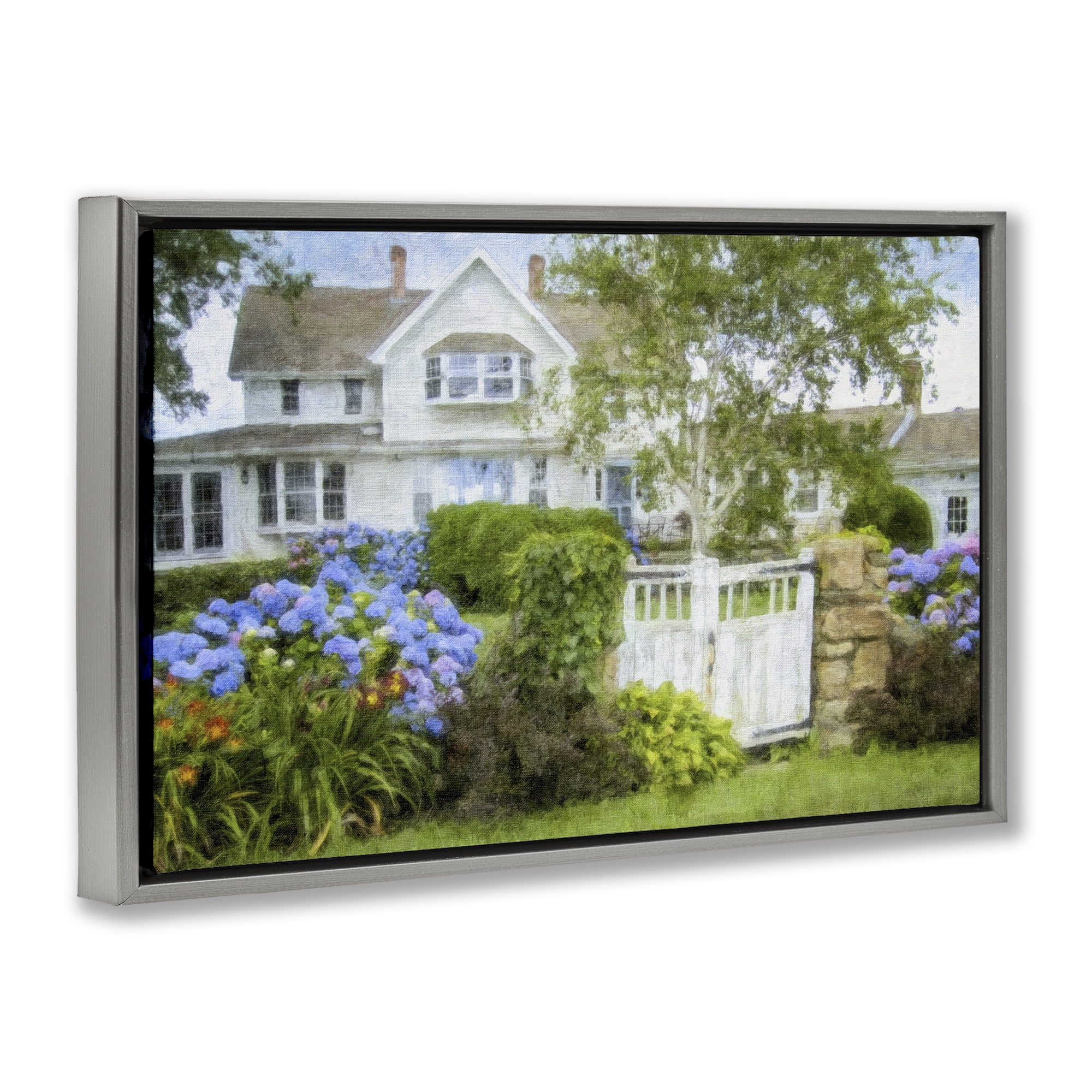 Stupell Industries Beach Getaway Cottage Buildings & Architecture Painting Gray Floater Framed Canvas Art Print Wall Art, 25 x 17