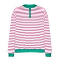 thumbnail image 4 of MIUOWANP Fall Sweatshirts for Women 2024 Graphic Ladies' Fashionable Loose Casual Striped Color Blocked Round Neck Button Up Long Sleeved Shirt Green M, 4 of 4