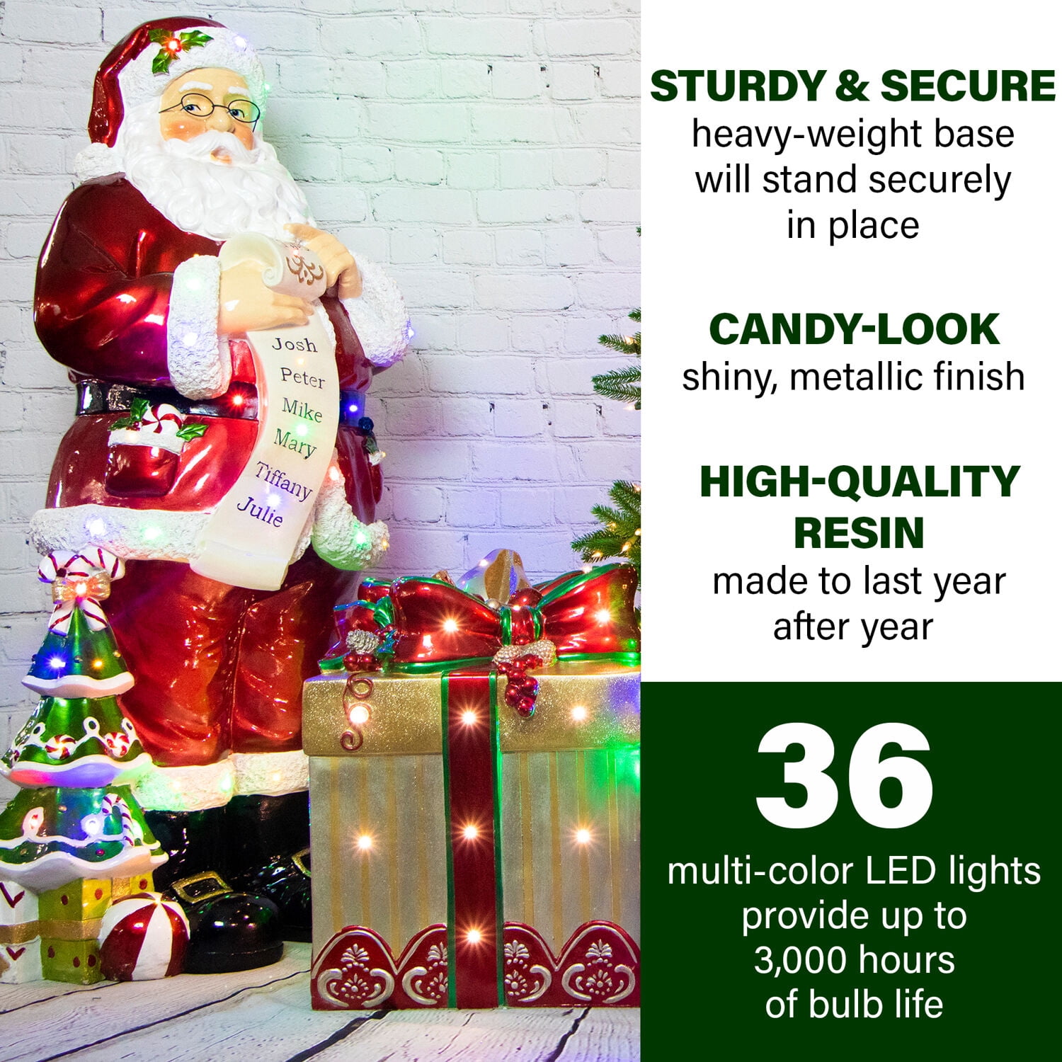 Fraser Hill Farm LED Santa Figurine 52in Christmas Resin Statue
