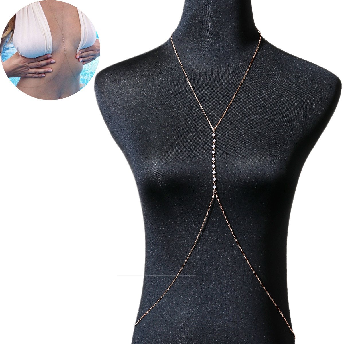 Sexy Sparkles Gold Plated Sexy Body Chain Belly Waist Necklace Chain Summer Beach Crossover Bikini Body Jewelry for Women - Zinc Based Alloy