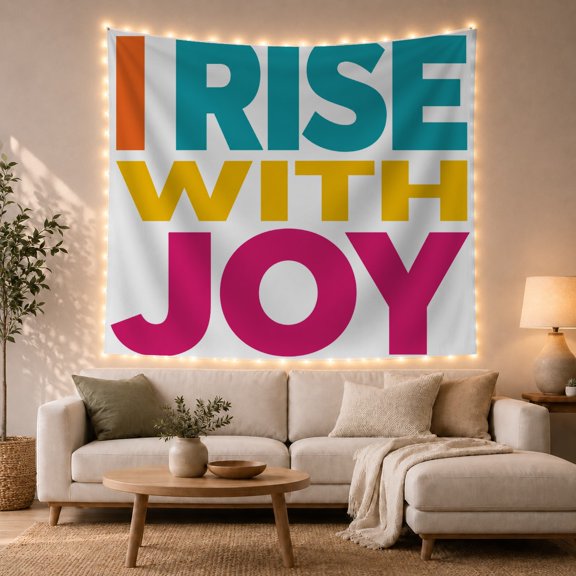 I Rise With Joy Message on Color Blocks, Inspirational Retro Style for Rainbow Decor Lovers, Positive Wall Decor, Friendship Gift, Tapestry Wall Hanging for Bedroom and Dorm