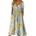 thumbnail image 1 of FASHIONWT Women Plus Size Printed V-Neck Button Short Sleeve Dress Pocket Midi Long Dress, 1 of 4