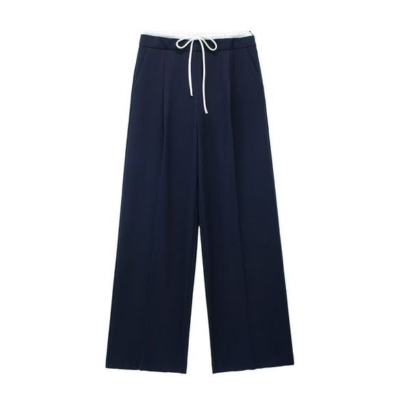 Lenpel Casual Wide Leg Pants for Women Loose High Waisted Drawstring Lounge Pants Palazzo Trousers with Pockets