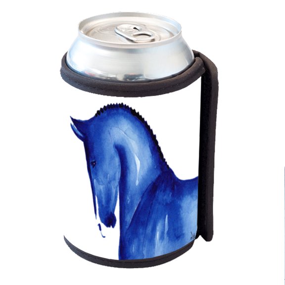 KuzmarK Insulated Drink Can Cooler Hugger - Warmblood Sports Horse in Blue Abstract Horse Art by Denise Every
