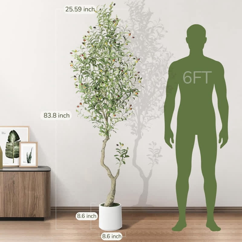 EastVita 7FT（2PCS) Tall Faux Olive Tree， Olive Trees Artificial Indoor with White Planter and Green Fake Moss for Home Office Living Room Bedroom Stairs Foyer Decor
