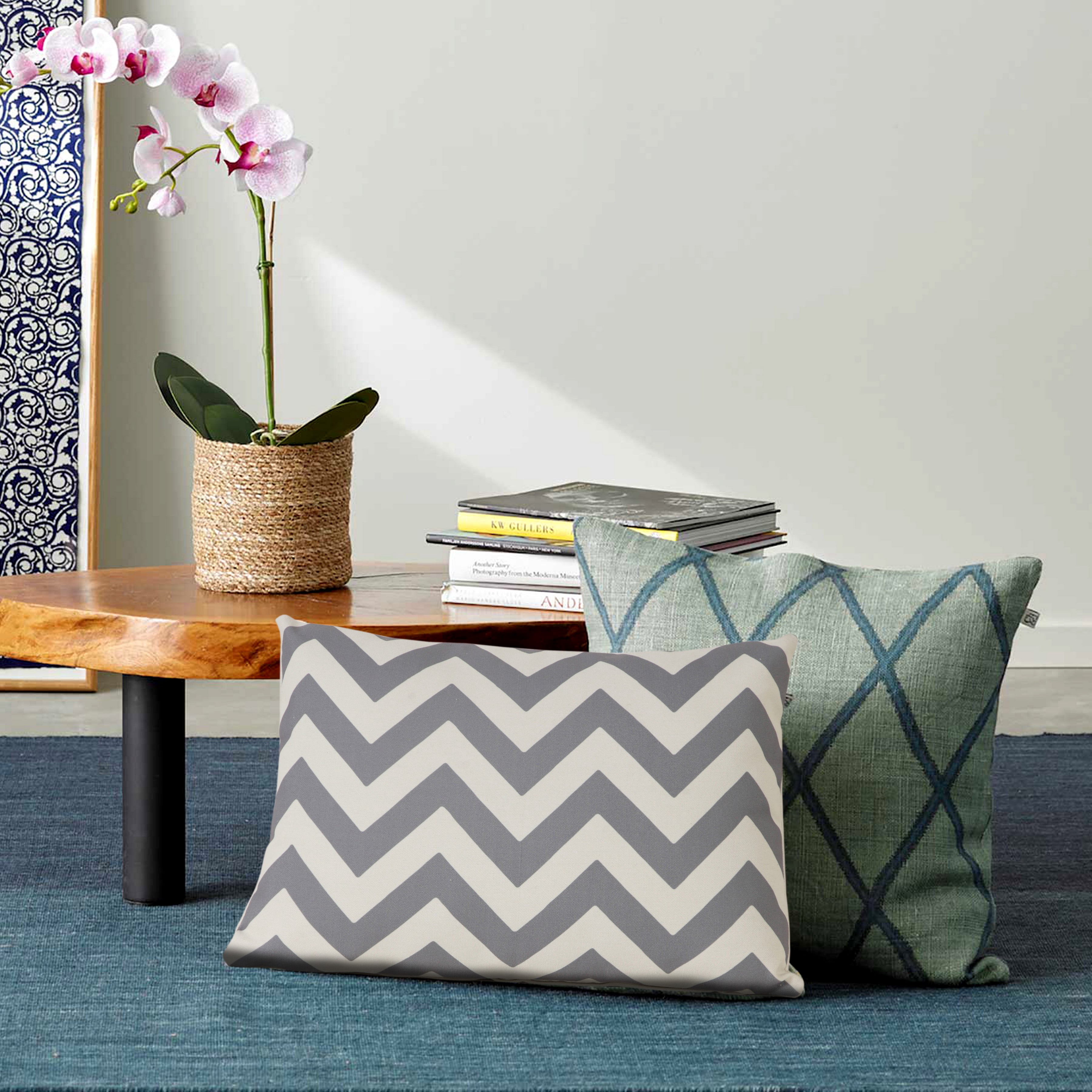 Ox Bay 14" x 20" Hand-Woven Gray/ White Chevron Recycled P.E.T Yarn Pillow Cover