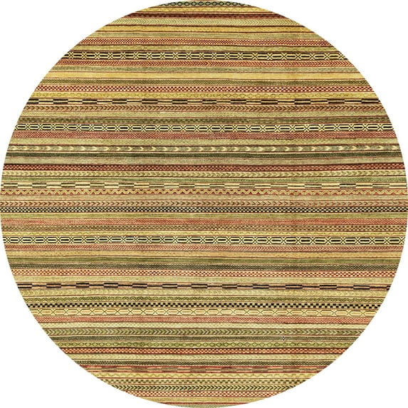 Ahgly Company Machine Washable Indoor Round Abstract Gen Brown Yellow Area Rugs, 7' Round