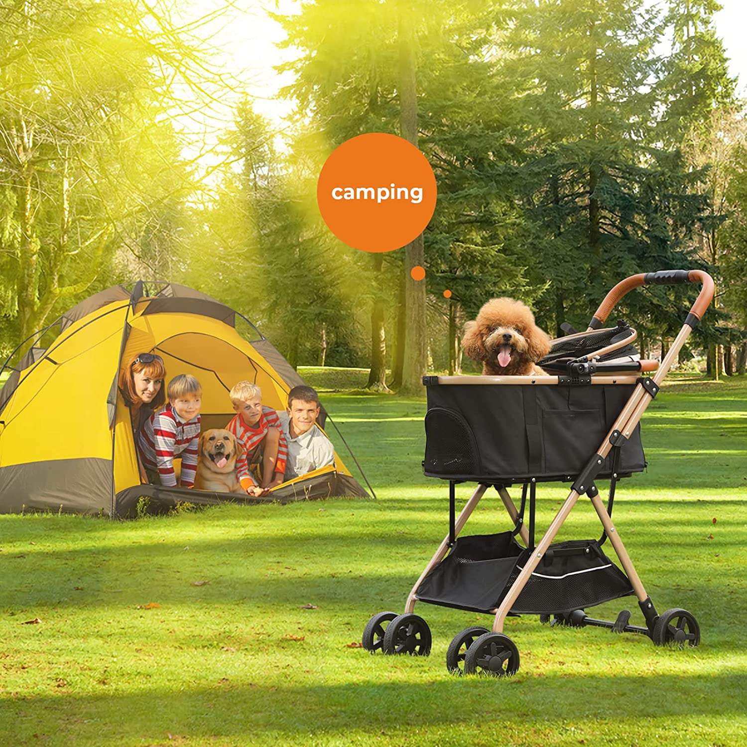 Pet Stroller, Zipperless Dual Entry, Dog/Cat Stroller with Detachable