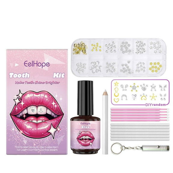 Professional Tooth Gems Kit with 120 Sparkling Jewels UV Glue and Essential Application Tools for Durable Dental Decoration