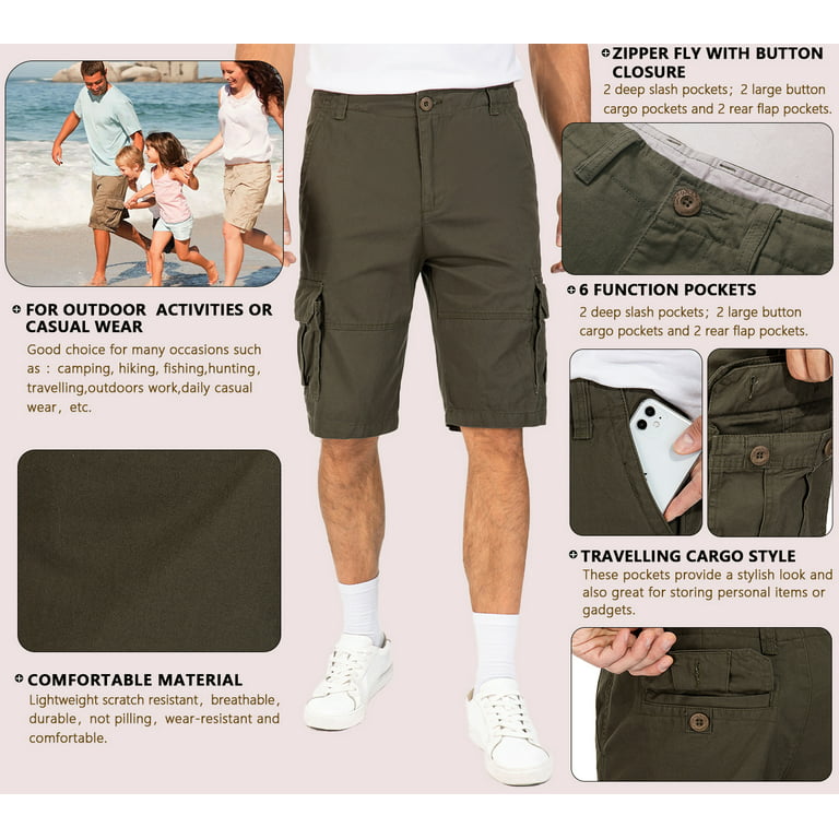 TRGPSG Men's Cargo Shorts with 6 Pockets Cotton Work Shorts (No Belt),Light  Army 36 
