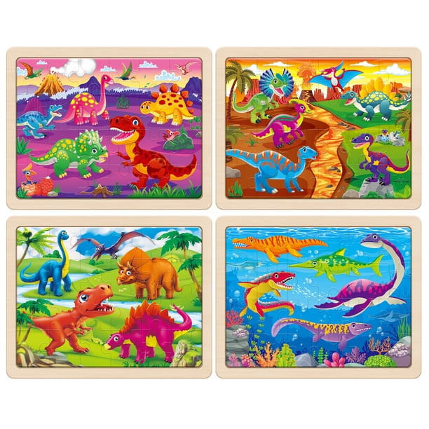 SYNARRY Wooden Dinosaur Puzzles for Kids Ages 3-8, 24-Piece Jigsaw