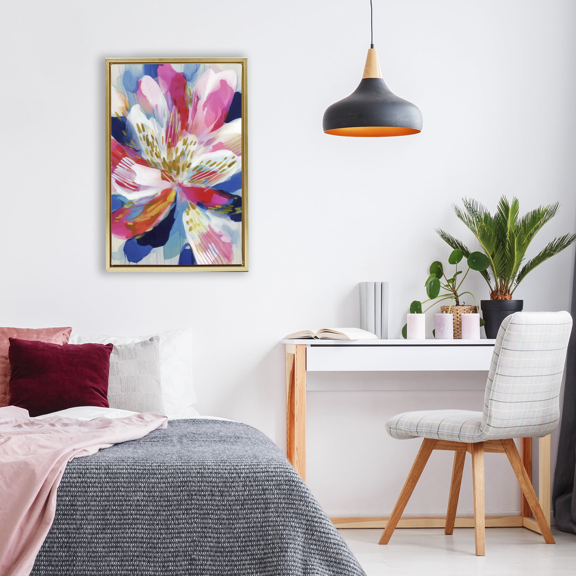 Stupell Industries Lily In Pink & Blue Gold Framed Floater Canvas Wall Art, design by Chromatic Storm Studio