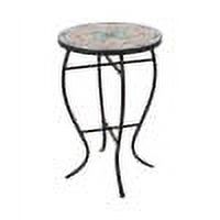 Outdoor Side Table, Accent Table, Tile Mosaic Table with Curved Metal Frame and Ceramic Tile Top for Patio Garden Balcony, 14 Inch, Black