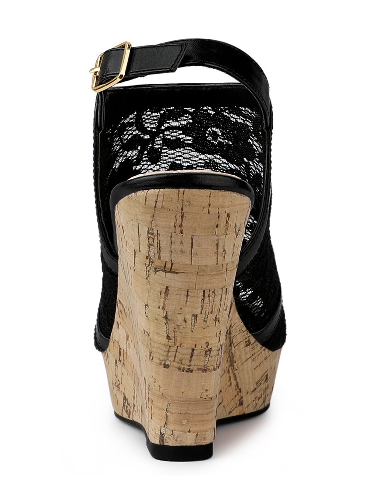DARING DIVA Women's Open Toe Platform Heel Lace Wedges Sandals Black 5.5