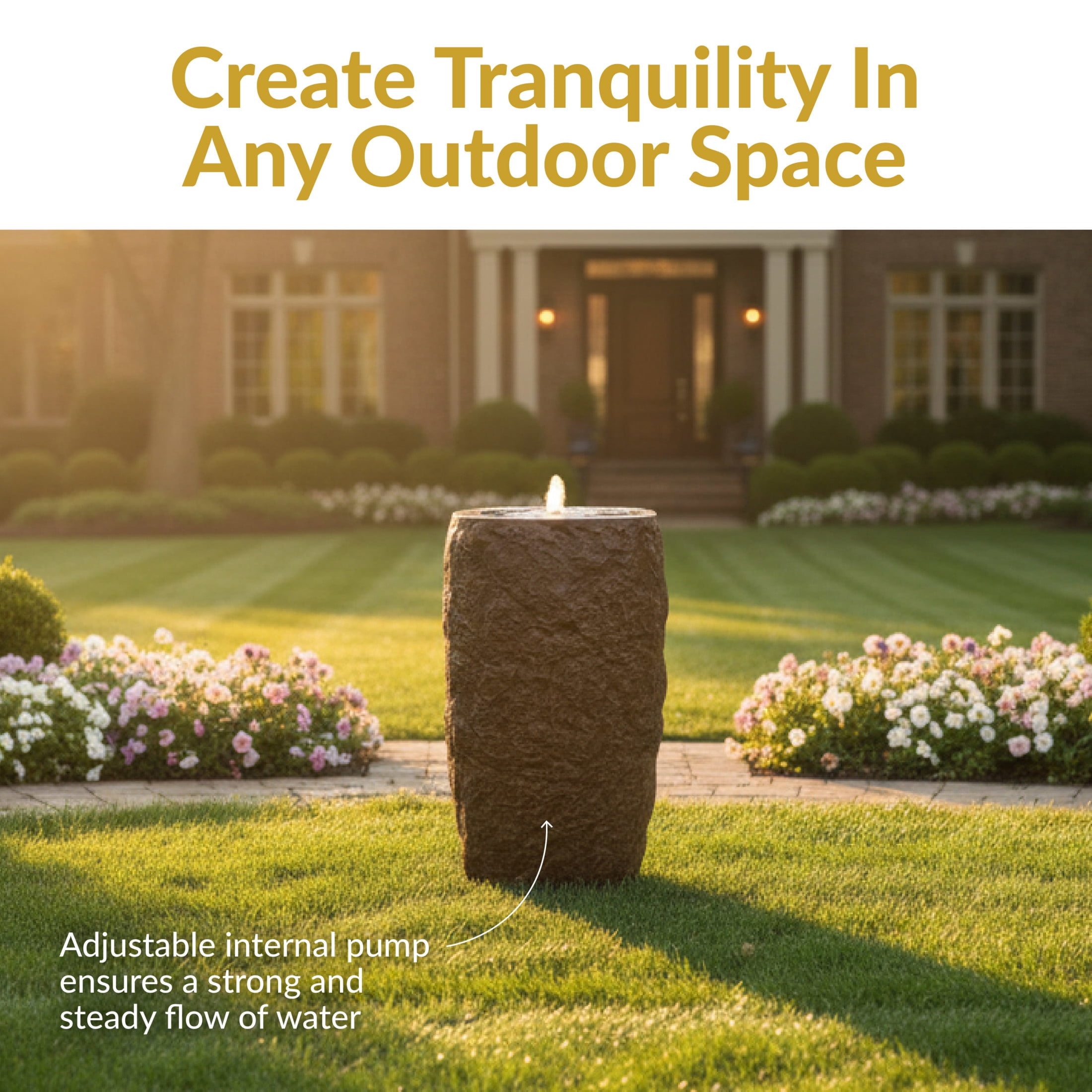 Sunnydaze Cylinder Brown Outdoor Bubble Fountain, LED Light
