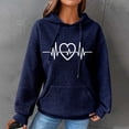 thumbnail image 2 of Pxxlle Womens Waffle Knit Hoodie Trendy Heart Graphic Hoodies Casual Loose Long Sleeve Hooded Sweatshirts Fall Drawstring Sweatshirt with Pockets Dark Blue M, 2 of 5