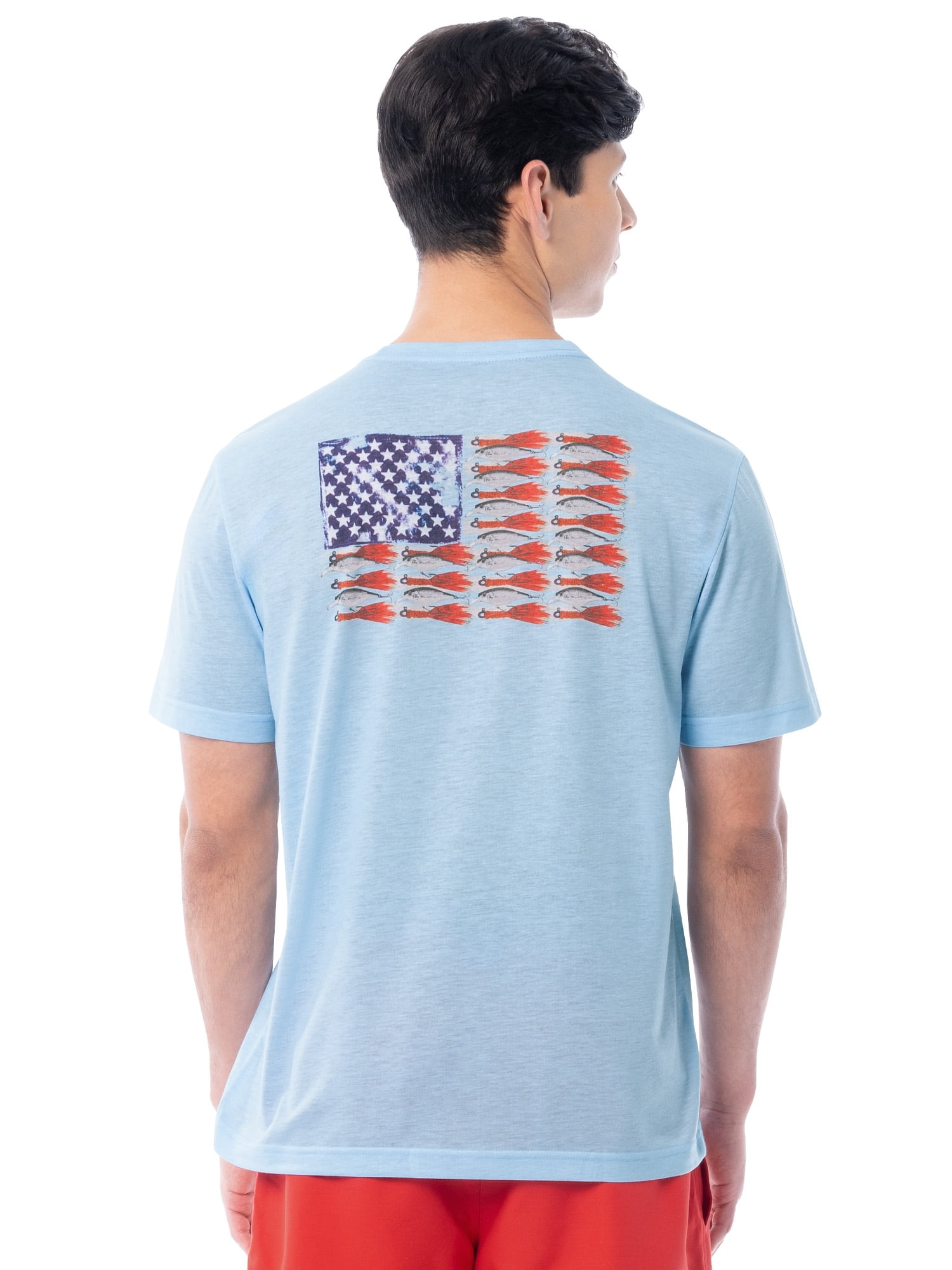 Fish N Vibe Men's Short Sleeve Fishing Performance Outdoor Graphic T-Shirt, Light Blue, L