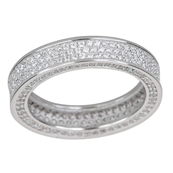 Decadence Sterling Silver 3 Row Inside & Out Cubic Zirconia Pave Eternity Band Ring