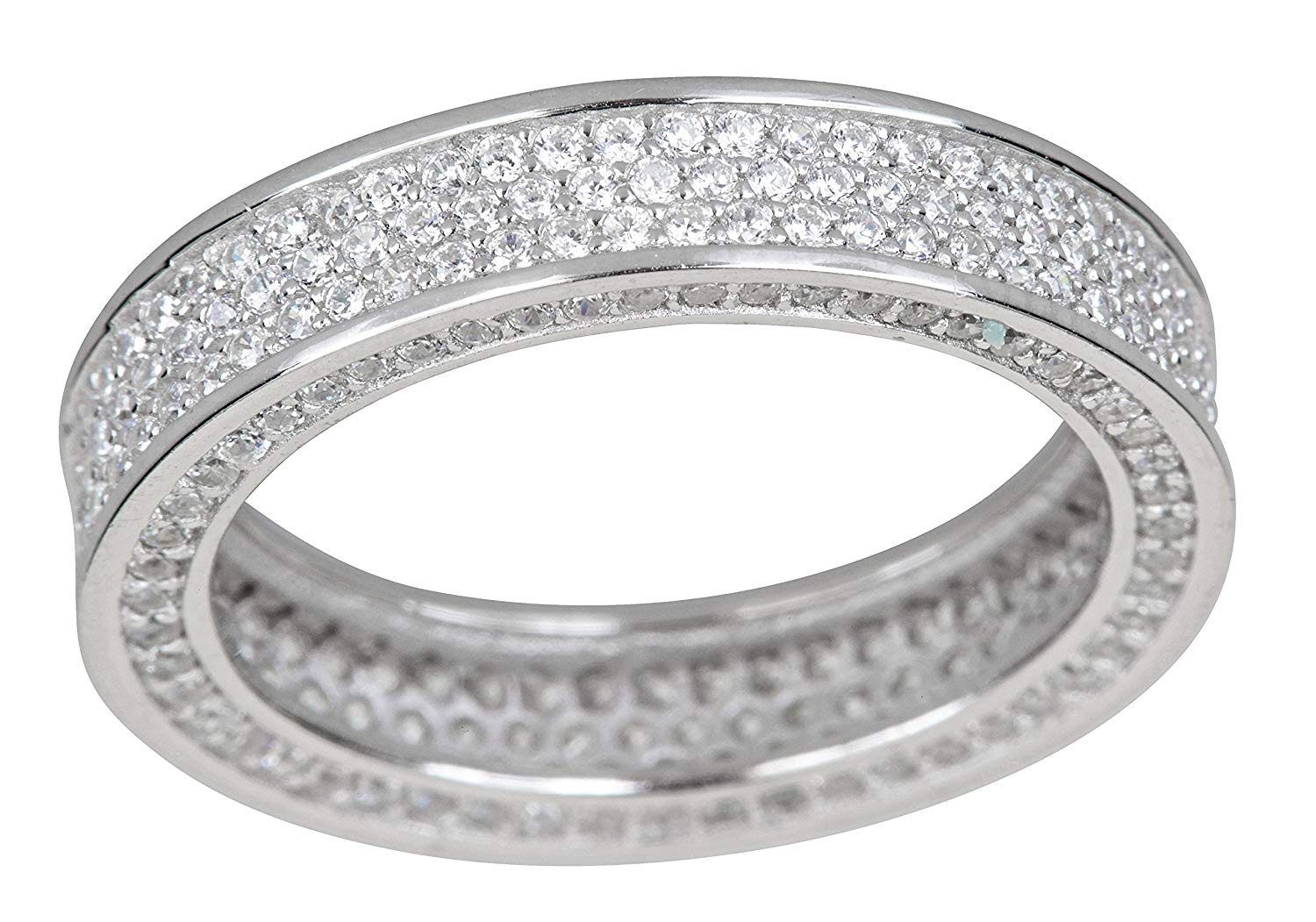 Sterling Silver Cubic Zirconia 5 Row Micropave Eternity Band Ring