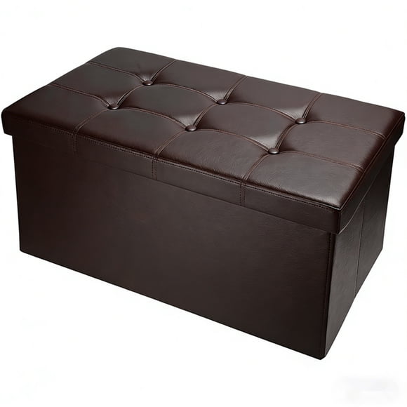 30 Inches Folding Storage Ottoman Bench, Faux Leather Storage Chest, Ottoman Foot Rest Stool, End of Bed Bench, 440 lb Max Load (Brown, 30"L x 15"W x 15"H)