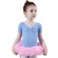 thumbnail image 2 of Hpapadks Gymnastics Leotards for Girls Short Sleeve V Neck Solid Glitter Dance Performance Ballet Tutu Leotard Girls Dress Sky Blue 4-5Y, 2 of 5