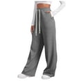 thumbnail image 3 of GEWSEY Women's Sweatpants Straight Leg High Waist Casual Drawstring Sweat Pants Workout Athletic Joggers with Pockets Grey, 3XL, 3 of 7