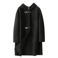 thumbnail image 2 of (clearance)IDALL Woolen Coat Trench Coat Women Breasted Wool Coat Lapel Long Trench Hooded Jacket Winter Coats Slim Woolen Jacket Long Outwear Parkas Peacoat Black L, 2 of 5
