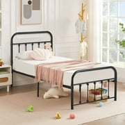 VECELO Twin Size Metal Platform Bed Frame with Headboard and Footboard, No Box Spring Needed, Black