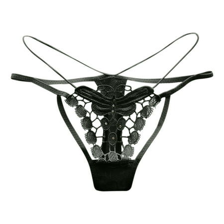 (2-Pack) Puawkoer Women s Low Waist Mesh Lacy Panties Set Briefs Solid Color Crotch V Back Lace Panties Underwear Panties But Pads Plus Sizey Underwear Cotton Underw