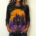 thumbnail image 5 of Womens Plus Size Halloween Shirts Crewneck 3/4 Sleeve Graphic Tees Funny Print Casual Tops Pullover Purple XL, 5 of 6
