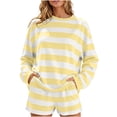 thumbnail image 2 of LEKWK Womens Athletic Sets Striped Preppy Activewear 2 Piece Workout Sets Long Sleeve Top And Shorts Golf Gym Sporty Running Matching Set, 2 of 6