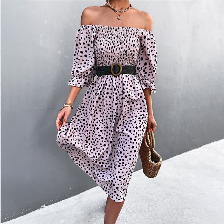 retro summer dresses Swsmclt Women's Ruffle Ruched High Waist Vintage Summer Dresses Long Sundress Fashion Fall Square Neck Dress Pink Medium