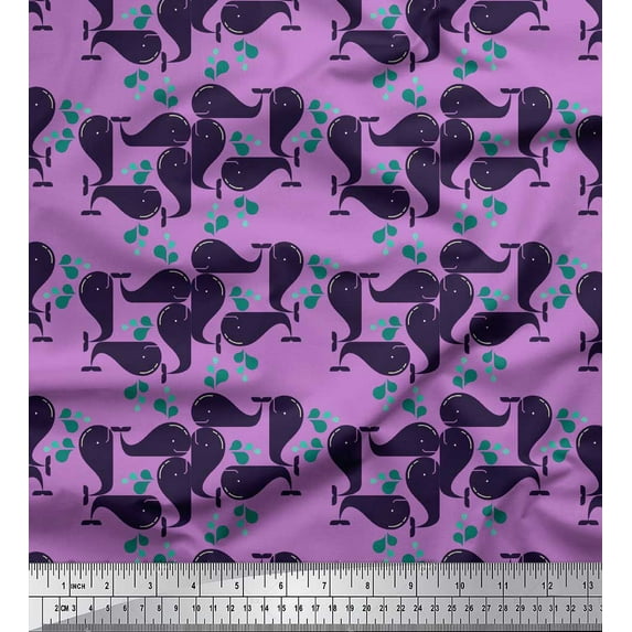 Soimoi Purple Cotton Duck Fabric Whale Ocean Print Fabric by Yard 56 Inch Wide