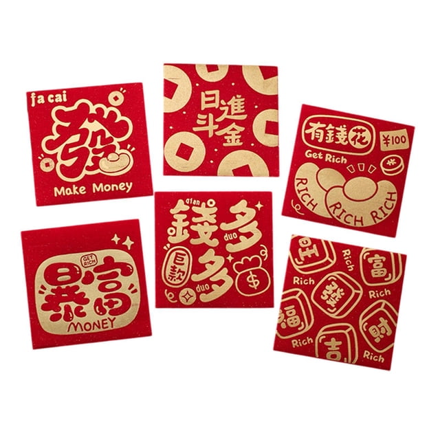 KLKCMS 6x Enveloppes Rouges Chinoises Enveloppes d'Argent Hong Bao pour Fête Mariage Anniversaires A