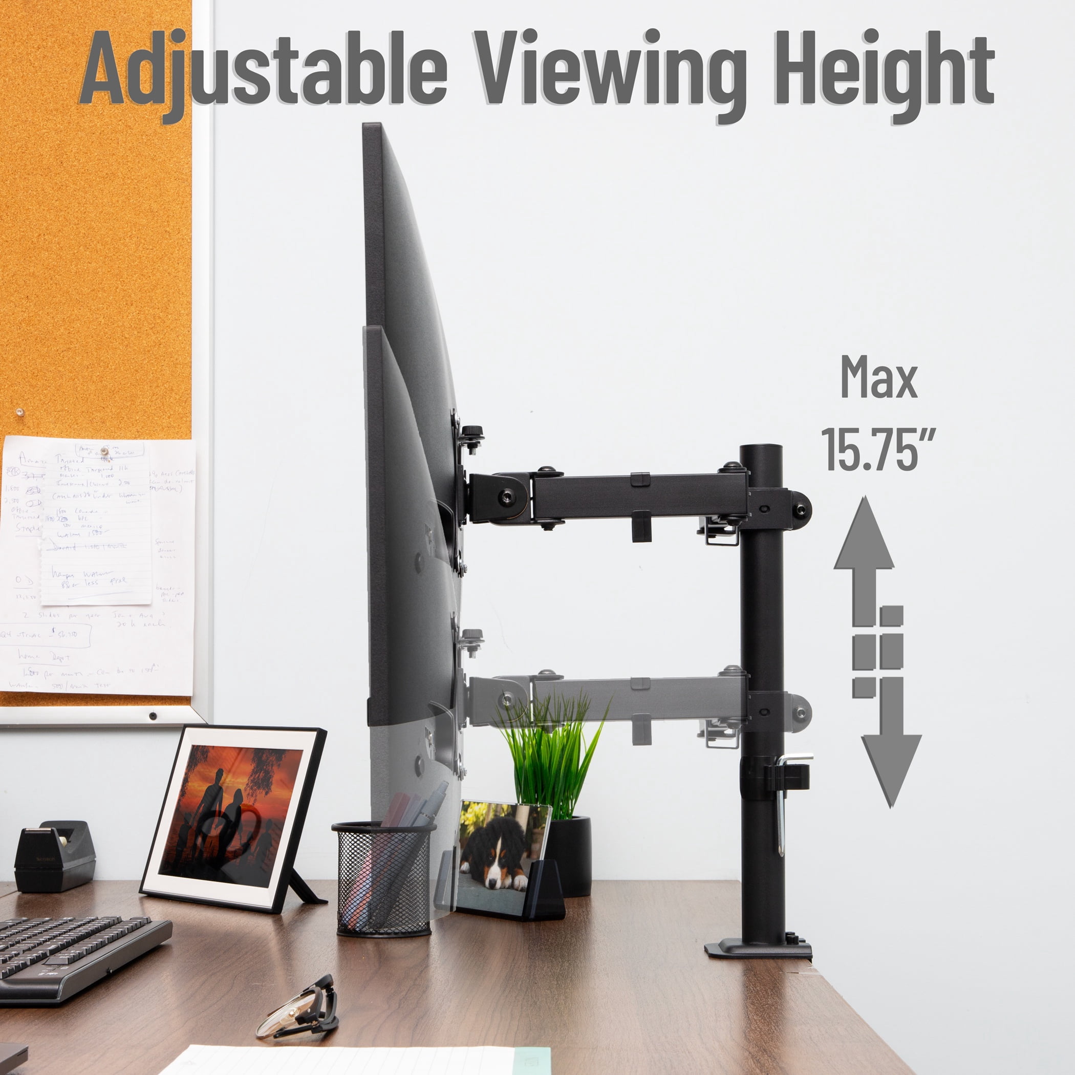 Mind Reader Single Monitor Desk Mount Adjustable Tilt ±45°, Swivel ±90°, Rotate 180°, VESA 75x75/100x100, Holds up to 17.6 lbs, Black
