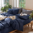 thumbnail image 6 of MooMee 100% Washed Cotton Duvet Cover Set Queen Size Linen Like Textured Breathable Lightweight 3-Piece (Solid Navy, 90"x90"), 6 of 7