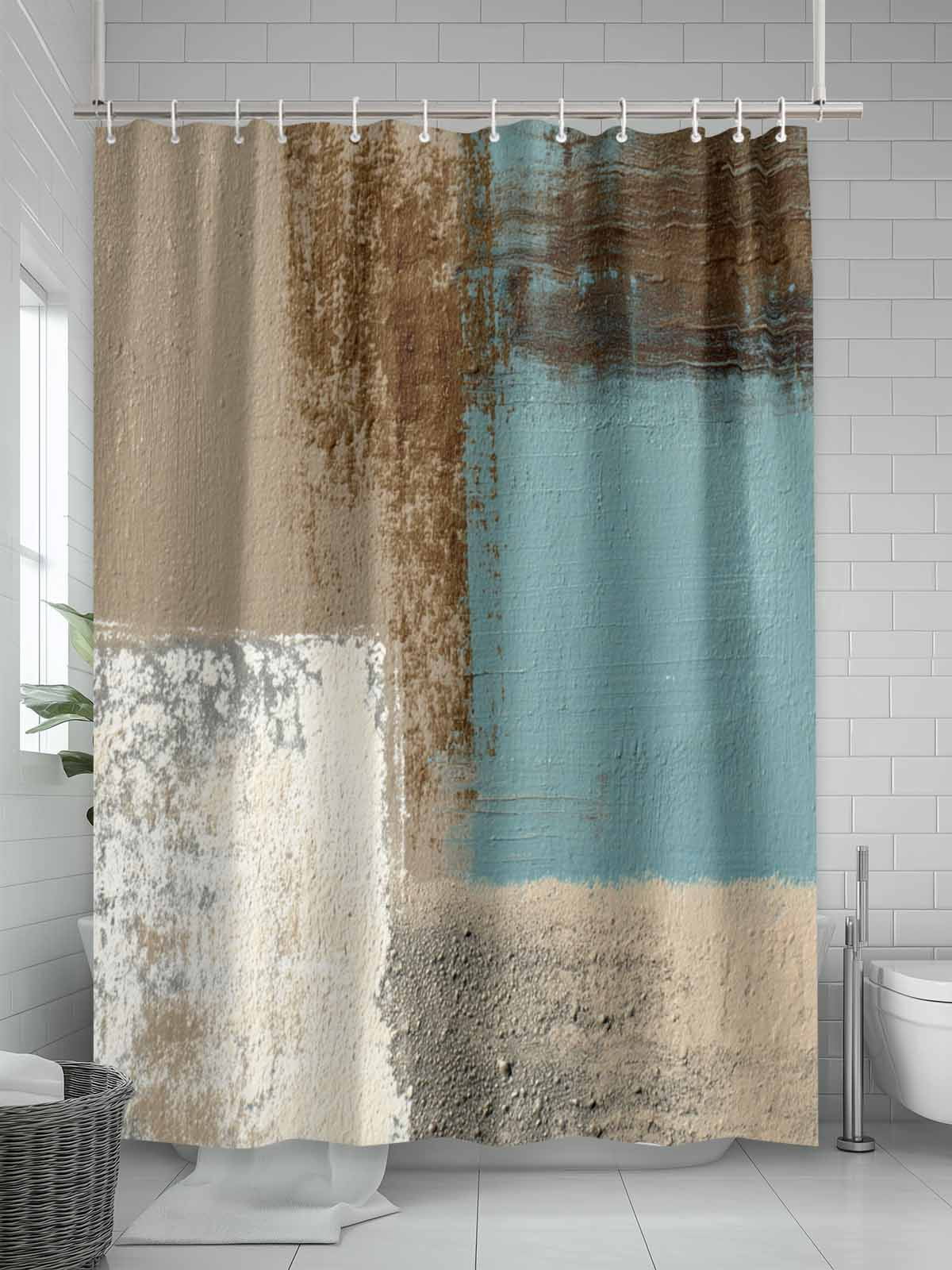 Abstract Mottled Shower Curtain Set ，Waterproof Fabric Shower Curtains Brown Teal Vintage Oil Painting Texture Shower Curtains for Bathroom,Bathroom Decor 60"x72"
