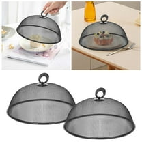 2Pcs Metal Mesh Screen Food Cover 9.8In Round Fly Prevention Mesh Food Net Tents Reusable Dome Screen Plate Covers For Dinner Plates For Table Camping Party Picnic(Black)