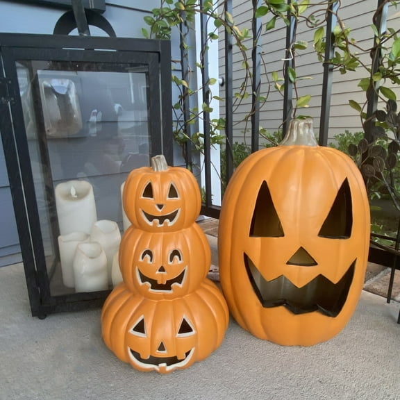 DUNCHATY 2Pack(14in 16in) Halloween LED Pumpkin Lights Glowing Jack O Lantern Decorative Lamp