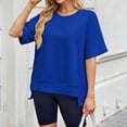 thumbnail image 5 of Hulanddfd Women's Tops Solid Crew Neck Short-Sleeve Pullover Sweatshirt Blue Size L, 5 of 8