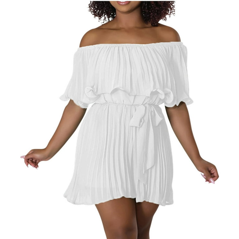 white flowy romper dress Laney Long Sleeve Frill Trim Romper White