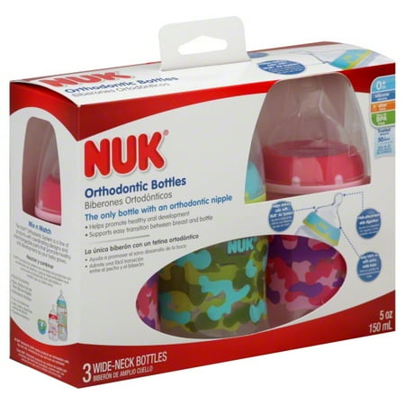 NUK Orthodontic Bottle, 5 oz, Camo, 3 count