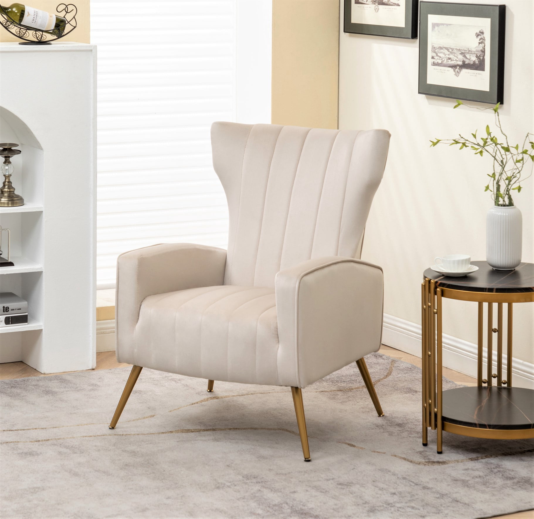 Kaleigh 27.56"W Velvet Sofa Chair with Metal Legs,Beige