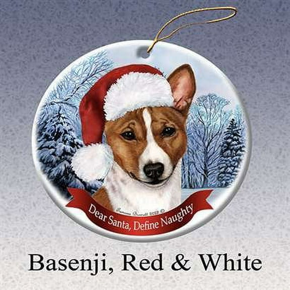 Holiday Pet Gifts Basenji Santa Hat Dog Porcelain Christmas Tree Ornament
