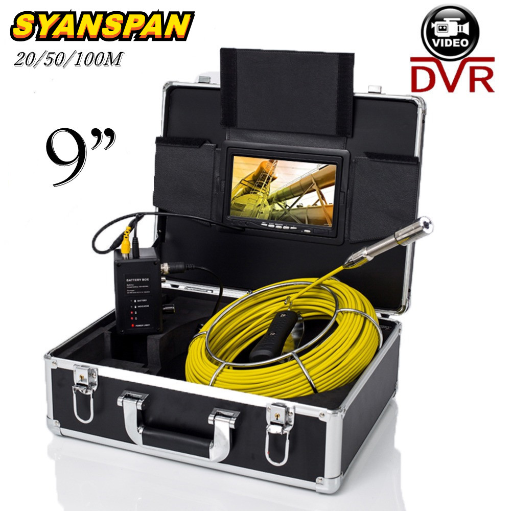 Sewer Camera 165FT, SYANSPAN Drain Sewer Industrial Endoscope Video Plumbing System with 9 Inch LCD Monitor 1000TVL DVR Recorder Snake Cam with 12pcs Adjustable Light (Include 8GB SD Card)