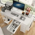 thumbnail image 3 of UHOMEPRO Computer Desk, 47" Home Office Desk with Power Outlet, 7 Drawers, Adjustable Shelves, Reversible Desk with Storage Bag, Writing Study Desk Gaming Desk, White, 3 of 7