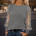 thumbnail image 2 of Sparkly Long Sleeve Shirts for Women Mesh Sleeve Patchwork Crewneck Relaxed Fit Shirt Blouse Rave Tops, 2 of 5