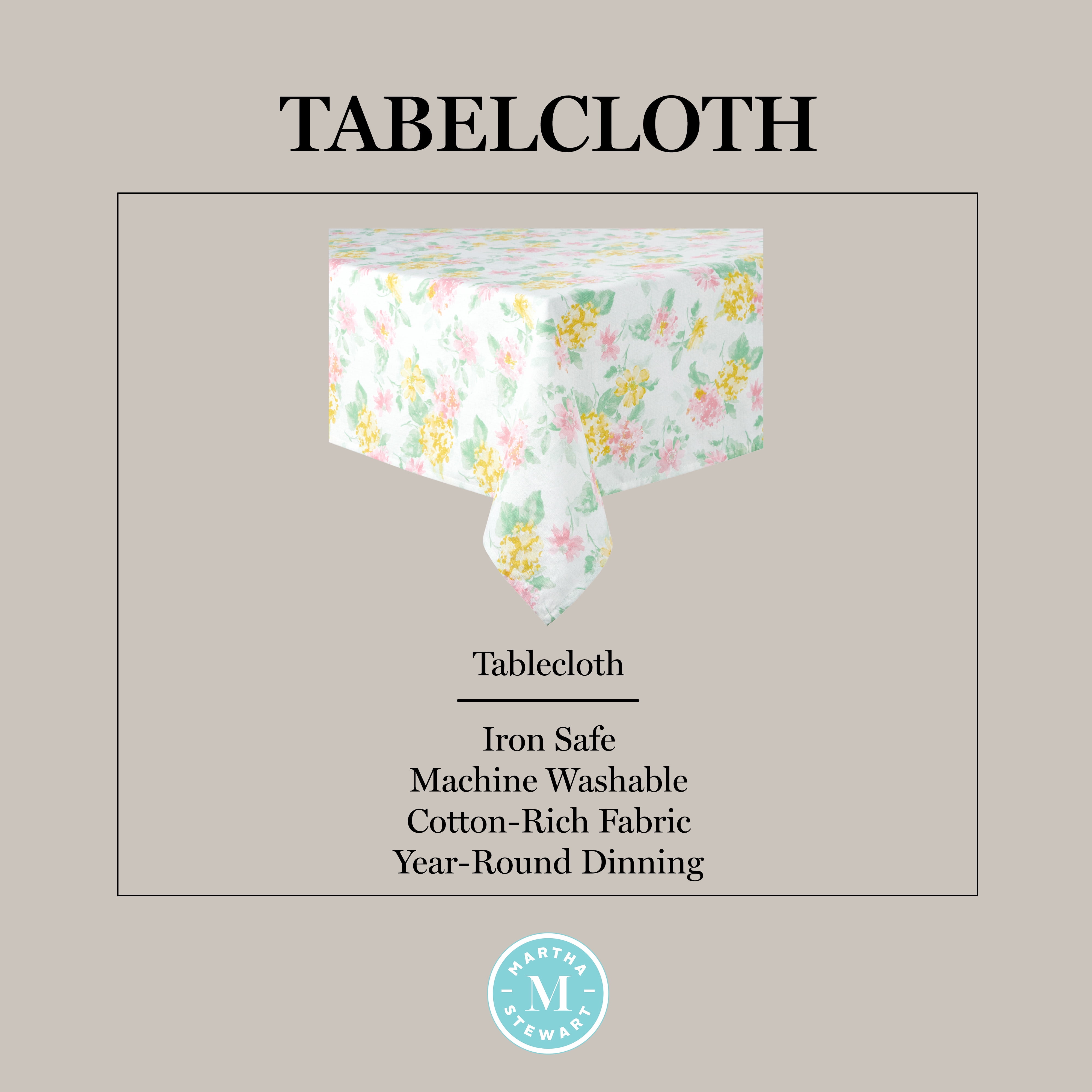 Martha Stewart Amber Floral Fabric Tablecloth Single Pack, Pink/Yellow, 60"x84"